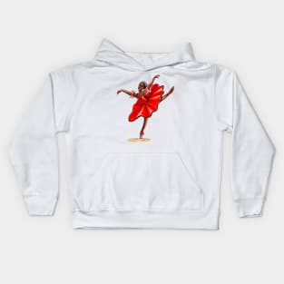 Ballet in red pointe shoes 2, dress and crown - ballerina doing pirouette in red tutu and red shoes  - brown skin ballerina dancing Kids Hoodie